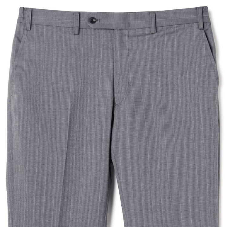 ブラックライン 【SLIM TAPERED_2】【春夏】2釦シングルスーツ 0タック/グレー×ストライプ/ウエストシャーリング/4S SUSTAINABILITY&ECOLOGY FABRIC/ウォッシャブル/※パンツ裾上げ済仕様 グレー中間
