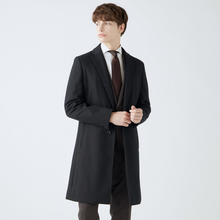 ブラックライン 【発送在庫あり】【SKINNY】ウールブレンドニットチェスターコート/ブラック/4S 黒