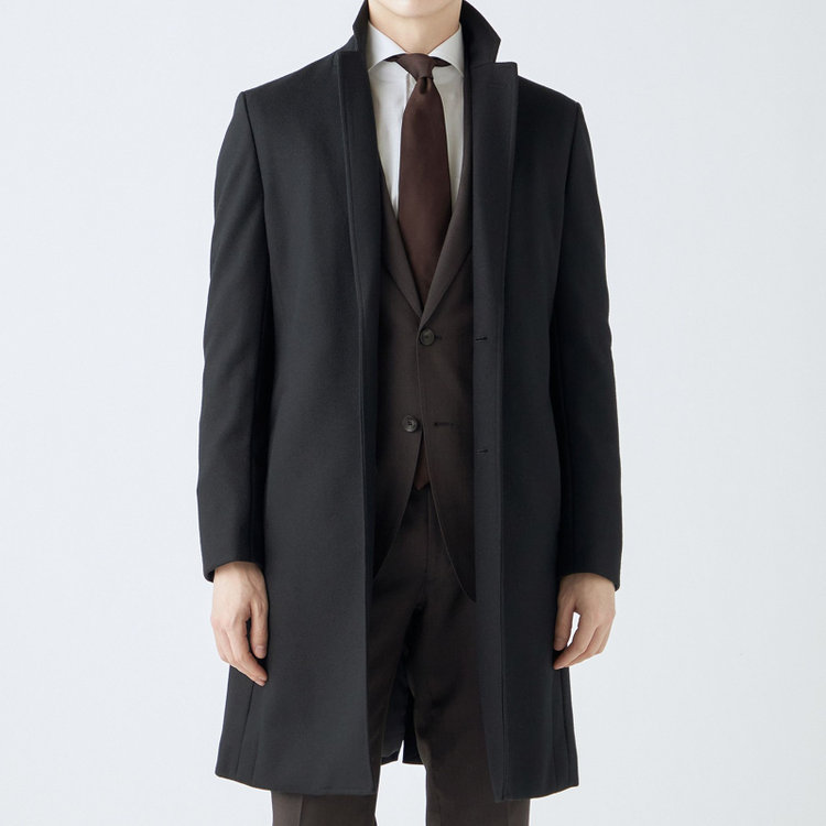 ブラックライン 【発送在庫あり】【SKINNY】ウールブレンドニットチェスターコート/ブラック/4S 黒