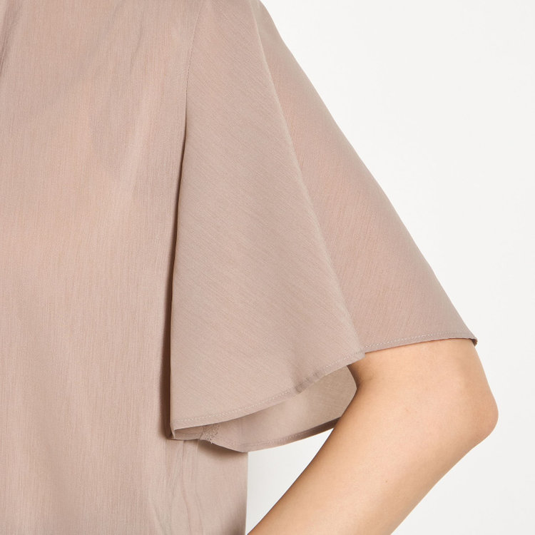 シルバーライン 【半袖】バンドカラーブラウス/ブラウン/「ストレッチ」「通気性」「吸水・速乾」「環境負荷軽減」 茶淡色