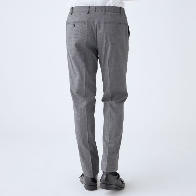 ブラックライン 【SLIM TAPERED_2】【春夏】2釦シングルスーツ 0タック/グレー×ストライプ/ウエストシャーリング/4S SUSTAINABILITY&ECOLOGY FABRIC/ウォッシャブル/※パンツ裾上げ済仕様 グレー中間