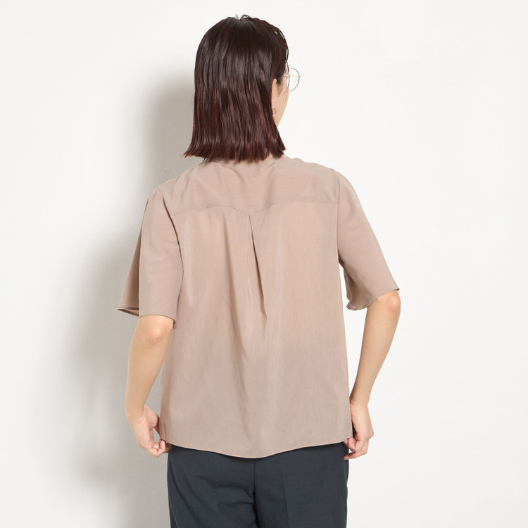 シルバーライン 【半袖】バンドカラーブラウス/ブラウン/「ストレッチ」「通気性」「吸水・速乾」「環境負荷軽減」 茶淡色