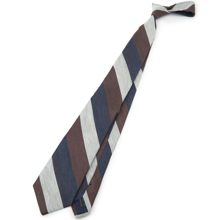 シルバーライン 【発送在庫あり】【SL】リネンシルクストライプネクタイ 8.5cm幅/ブラウン×ネイビー×グレー/ITALIAN FABRICS その他