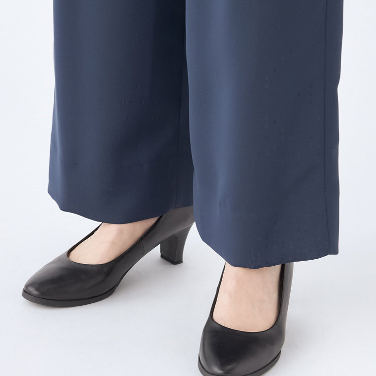 シルバーライン 【SL】【春夏】ワイドパンツ/ネイビー/ウエストシャーリング/ウォッシャブル/裾上げ済仕様 青中間