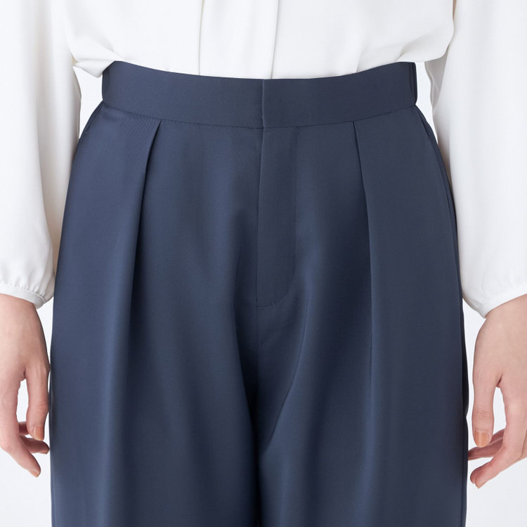 シルバーライン 【SL】【春夏】ワイドパンツ/ネイビー/ウエストシャーリング/ウォッシャブル/裾上げ済仕様 青中間