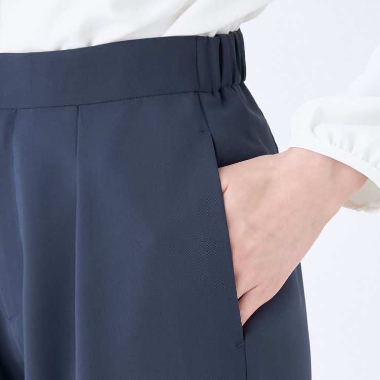 シルバーライン 【SL】【春夏】ワイドパンツ/ネイビー/ウエストシャーリング/ウォッシャブル/裾上げ済仕様 青中間