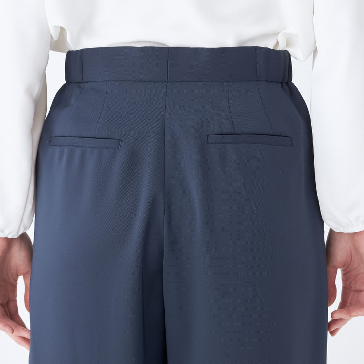 シルバーライン 【SL】【春夏】ワイドパンツ/ネイビー/ウエストシャーリング/ウォッシャブル/裾上げ済仕様 青中間