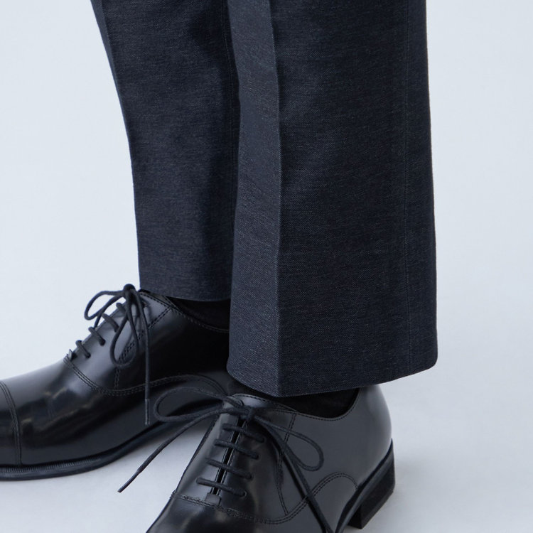 シルバーライン 【発送在庫あり】【CLASSICO TAPERED】【年間】コットンブレンド1タックテーパードパンツ/ブラック×ソフトデニム/ウエストムーブ/※裾上げ済み仕様 黒