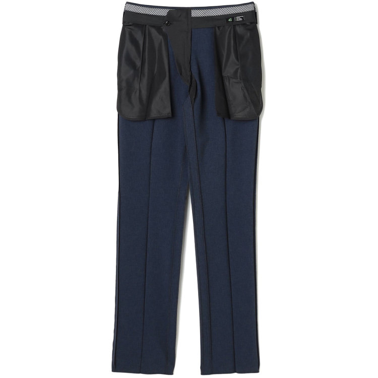 ブラックライン 【SLIM TAPERED】【春夏】0タックテーパードパンツ/カーキ×ハウンドトゥース/ウエストムーブ/4S SUSTAINABILITY&ECOLOGY FABRIC「ウォッシャブル」「ストレッチ」/※裾上げ済み仕様 紺濃色
