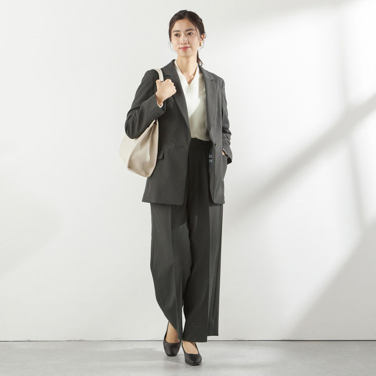 シルバーライン 【RELAX WIDE】【秋冬】 1釦シングルジャケットワイドパンツスーツ/グレー/4S SUSTAINABILITY&ECOLOGY FABRIC/※パンツ裾上げ済仕様 グレー中間