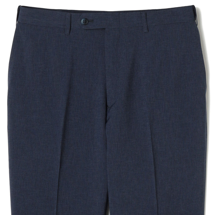 ブラックライン 【SLIM TAPERED】【春夏】0タックテーパードパンツ/カーキ×ハウンドトゥース/ウエストムーブ/4S SUSTAINABILITY&ECOLOGY FABRIC「ウォッシャブル」「ストレッチ」/※裾上げ済み仕様 紺濃色
