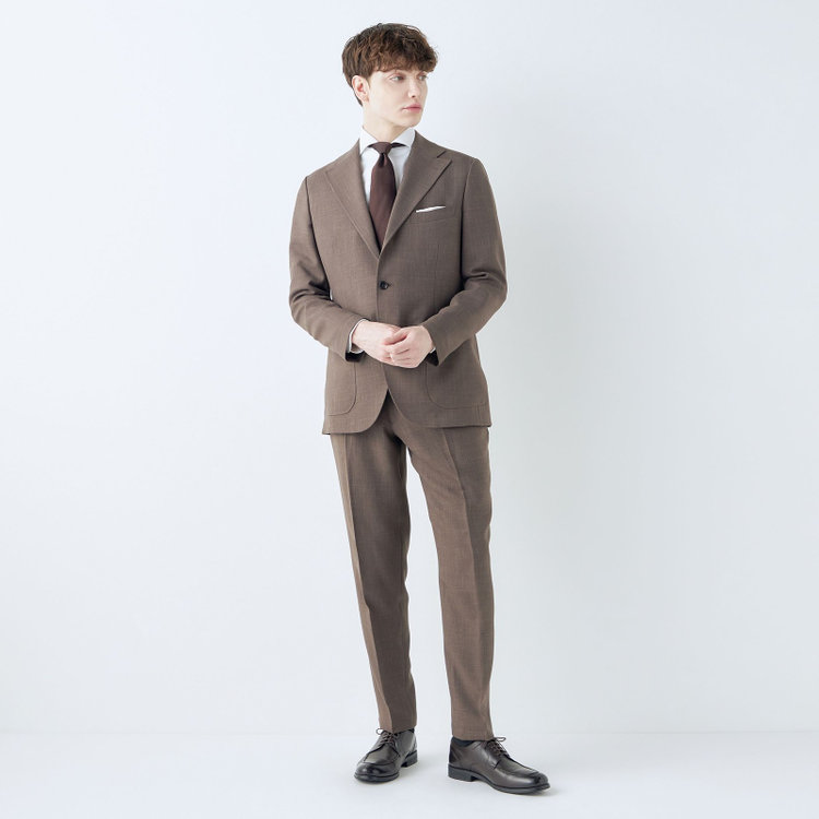 シルバーライン 【RBC】【春夏】3釦段返りシングルスーツ 2タック/ブラウン/パッチポケット/ドローコード&ウエストシャーリング/※パンツ裾上げ済仕様 茶中間