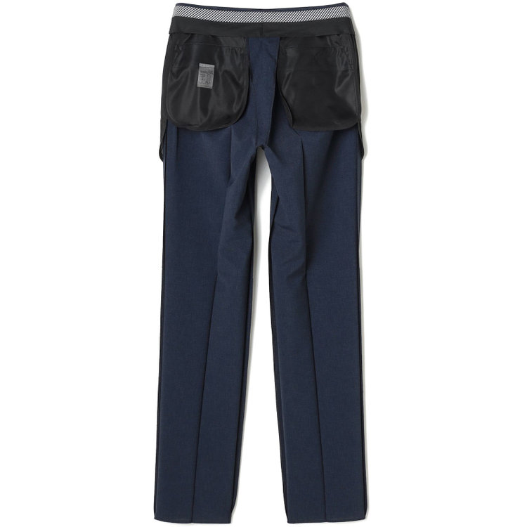 ブラックライン 【SLIM TAPERED】【春夏】0タックテーパードパンツ/カーキ×ハウンドトゥース/ウエストムーブ/4S SUSTAINABILITY&ECOLOGY FABRIC「ウォッシャブル」「ストレッチ」/※裾上げ済み仕様 紺濃色