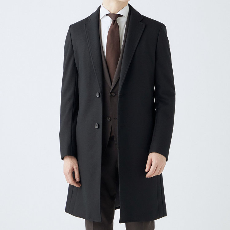 ブラックライン 【発送在庫あり】【SKINNY】ウールブレンドニットチェスターコート/ブラック/4S 黒