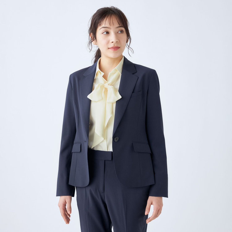 スーツセレクト 【SUIT SELECT×Samantha Thavasa】【年間】1釦ジャケット/ネイビー×ストライプ/4S/マシンウォシャブル 紺中間