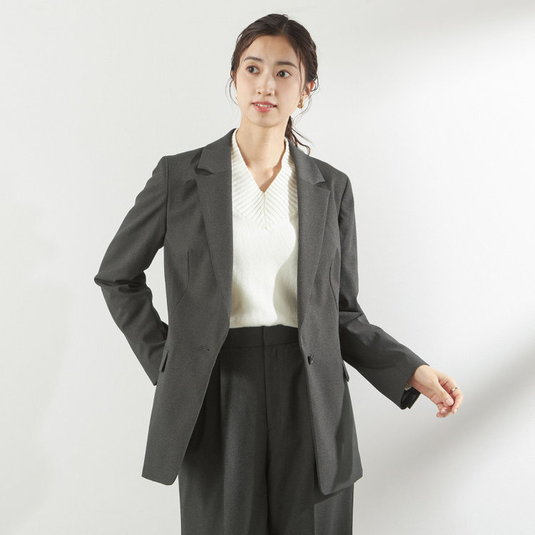 シルバーライン 【RELAX WIDE】【秋冬】 1釦シングルジャケットワイドパンツスーツ/グレー/4S SUSTAINABILITY&ECOLOGY FABRIC/※パンツ裾上げ済仕様 グレー中間