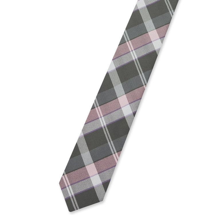 ブラックライン 【BLACK LINE】シルクブレンドチェックネクタイ 7.5cm幅/ピンク×グレー その他