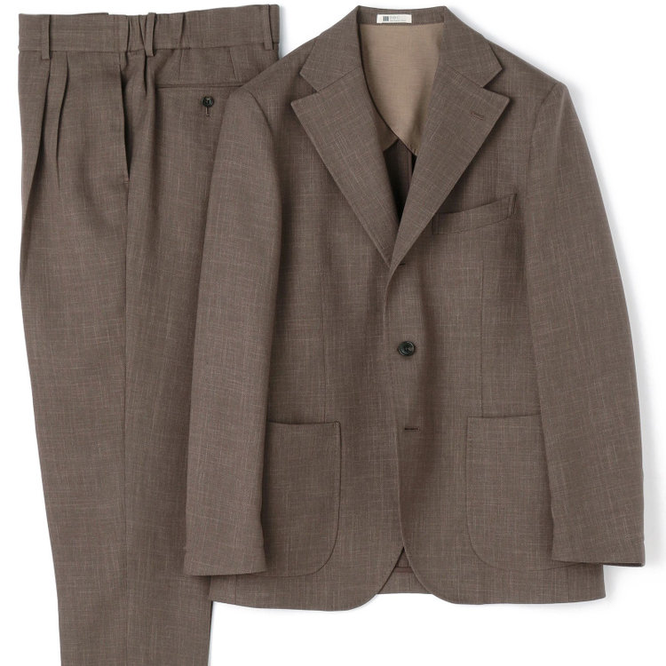 シルバーライン 【RBC】【春夏】3釦段返りシングルスーツ 2タック/ブラウン/パッチポケット/ドローコード&ウエストシャーリング/※パンツ裾上げ済仕様 茶中間