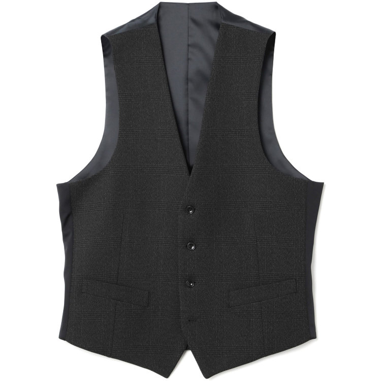 ブラックライン 【SLIM TAPERED_2】【秋冬】2釦シングルスリーピーススーツ 0タック/グレー×チェック/ウエストシャーリング/4S SUSTAINABILITY&ECOLOGY FABRIC/※パンツ裾上げ済仕様 グレー濃色