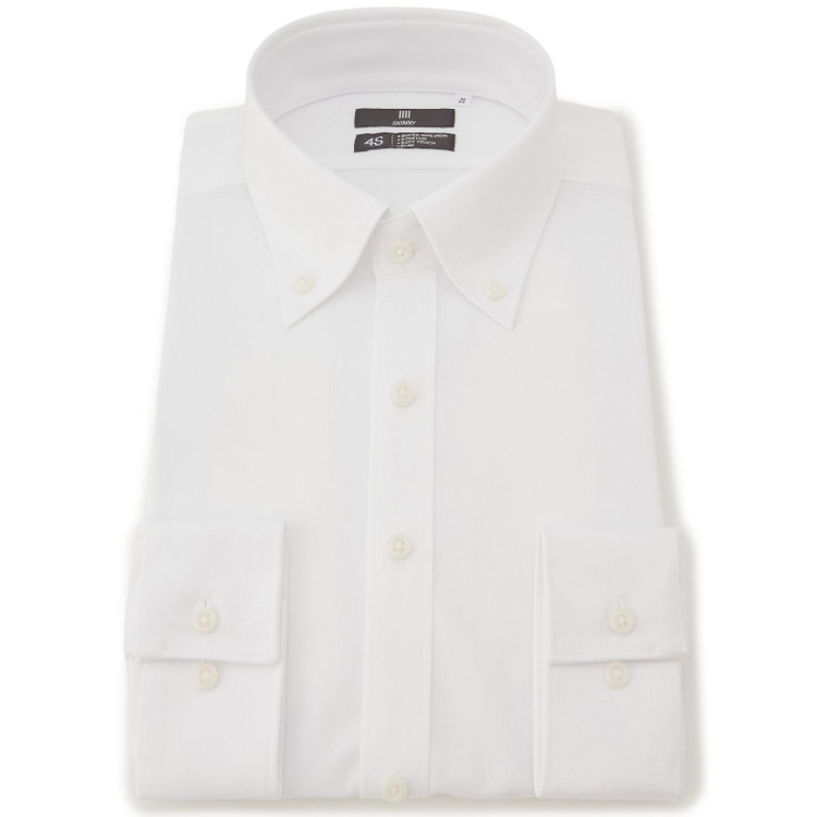 ブラックライン 【SKINNY】【スーパーノンアイロン】ボタンダウンドレスワイシャツ/ホワイト×ドビー/SUPER NON IRON 4S 白