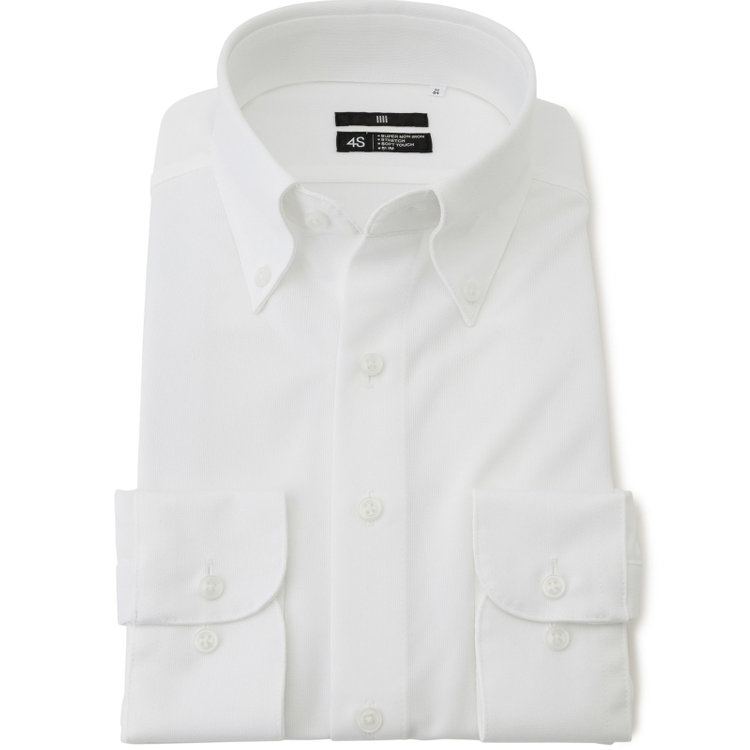 ブラックライン 【発送在庫あり】【WEB限定】【BLACK LINE】ボタンダウンワイシャツ/ホワイト×ドビー/「4S」スーパーノンアイロン・ストレッチ 白