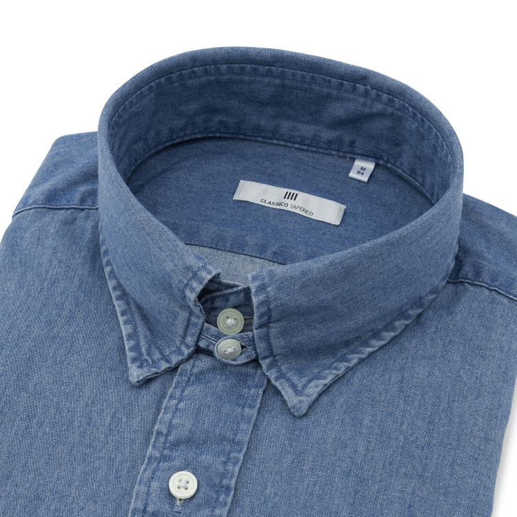 シルバーライン 【発送在庫あり】【CLASSICO TAPERED】タブカラーワイシャツ/ブルー/インディゴ染 青中間