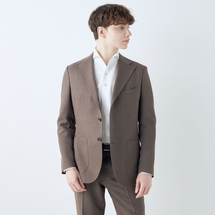 シルバーライン 【RBC】【春夏】3釦段返りシングルスーツ 2タック/ブラウン/パッチポケット/ドローコード&ウエストシャーリング/※パンツ裾上げ済仕様 茶中間