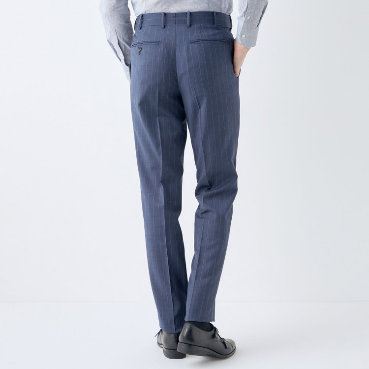 シルバーライン 【CLASSICO TAPERED】【春夏】3釦段返りシングルスーツ 2タック/ネイビー×ストライプ/ウエストムーブ仕様/MARZOTTO/※パンツ裾直し必要 紺淡色