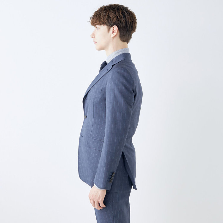 シルバーライン 【CLASSICO TAPERED】【春夏】3釦段返りシングルスーツ 2タック/ネイビー×ストライプ/ウエストムーブ仕様/MARZOTTO/※パンツ裾直し必要 紺淡色
