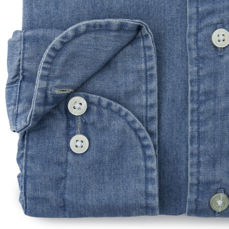 シルバーライン 【発送在庫あり】【CLASSICO TAPERED】タブカラーワイシャツ/ブルー/インディゴ染 青中間