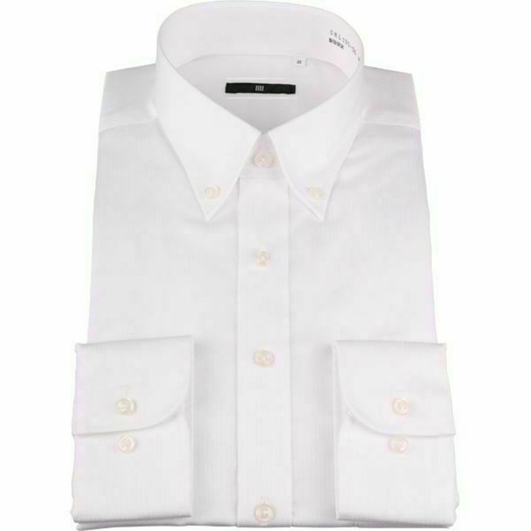 SUIT SELECT　アウトレット 【WEB限定/OUTLET/汚れ・変色・キズ等有】【BL-3】【形態安定】ボタンダウンドレスワイシャツ/ホワイト×ドビーストライプ 白