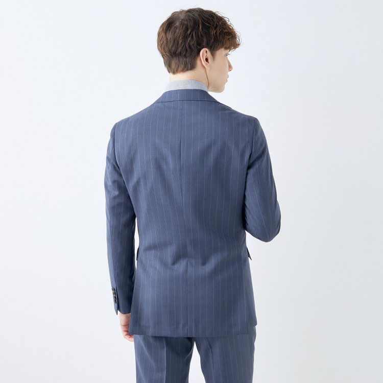 シルバーライン 【CLASSICO TAPERED】【春夏】3釦段返りシングルスーツ 2タック/ネイビー×ストライプ/ウエストムーブ仕様/MARZOTTO/※パンツ裾直し必要 紺淡色