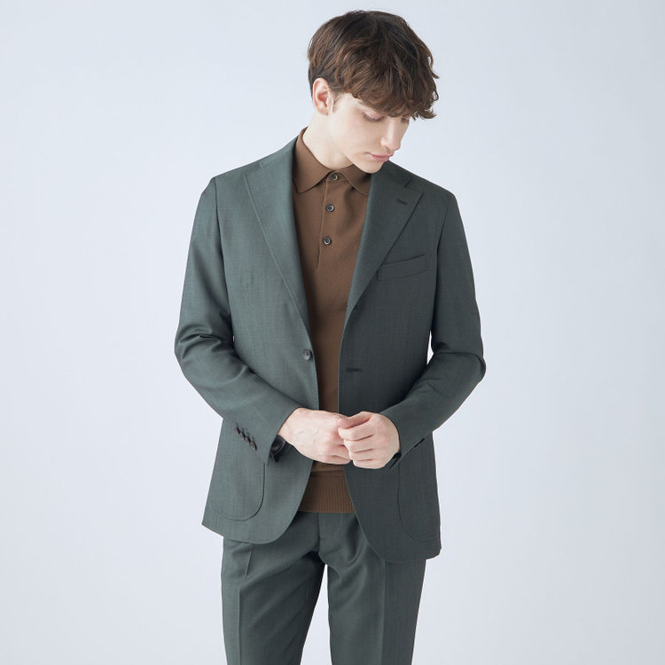 シルバーライン 【CLASSICO TAPERED】【春夏】3釦段返りシングルスーツ 2タック/カーキ/パッチポケット/ウエストムーブ/MARZOTTO/※パンツ裾直し必要 茶中間