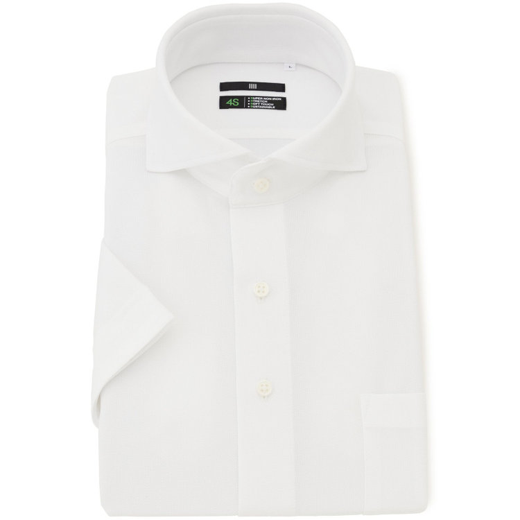 ブラックライン 【発送在庫あり】【BL/半袖】【スーパーノンアイロン】ホリゾンタルワイドカラードレスワイシャツ/ホワイト×ドビー/SUPER NON IRON 4S SUSTAINABLE/Oil guard 白