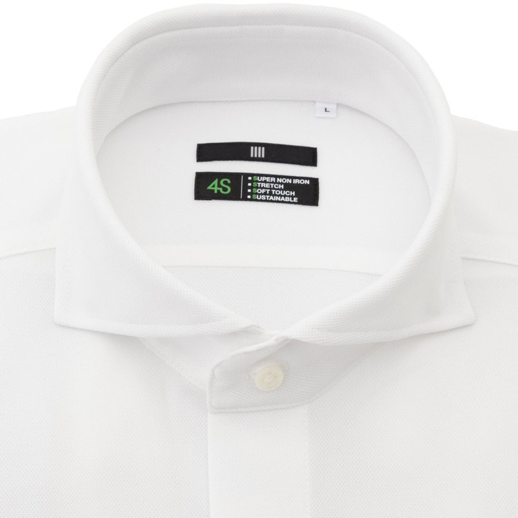 ブラックライン 【発送在庫あり】【BL/半袖】【スーパーノンアイロン】ホリゾンタルワイドカラードレスワイシャツ/ホワイト×ドビー/SUPER NON IRON 4S SUSTAINABLE/Oil guard 白