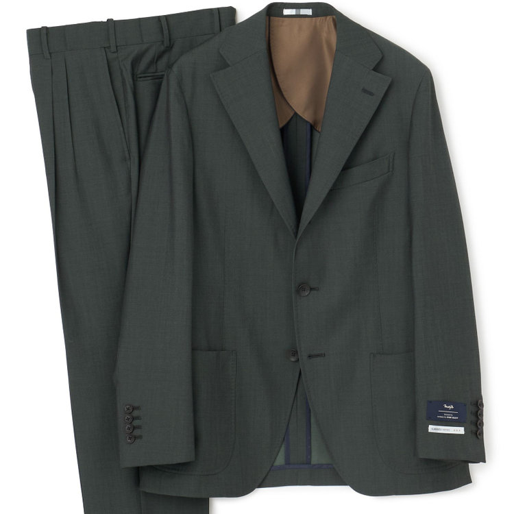 シルバーライン 【CLASSICO TAPERED】【春夏】3釦段返りシングルスーツ 2タック/カーキ/パッチポケット/ウエストムーブ/MARZOTTO/※パンツ裾直し必要 茶中間