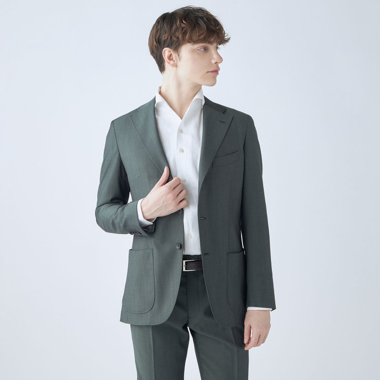 シルバーライン 【CLASSICO TAPERED】【春夏】3釦段返りシングルスーツ 2タック/カーキ/パッチポケット/ウエストムーブ/MARZOTTO/※パンツ裾直し必要 茶中間