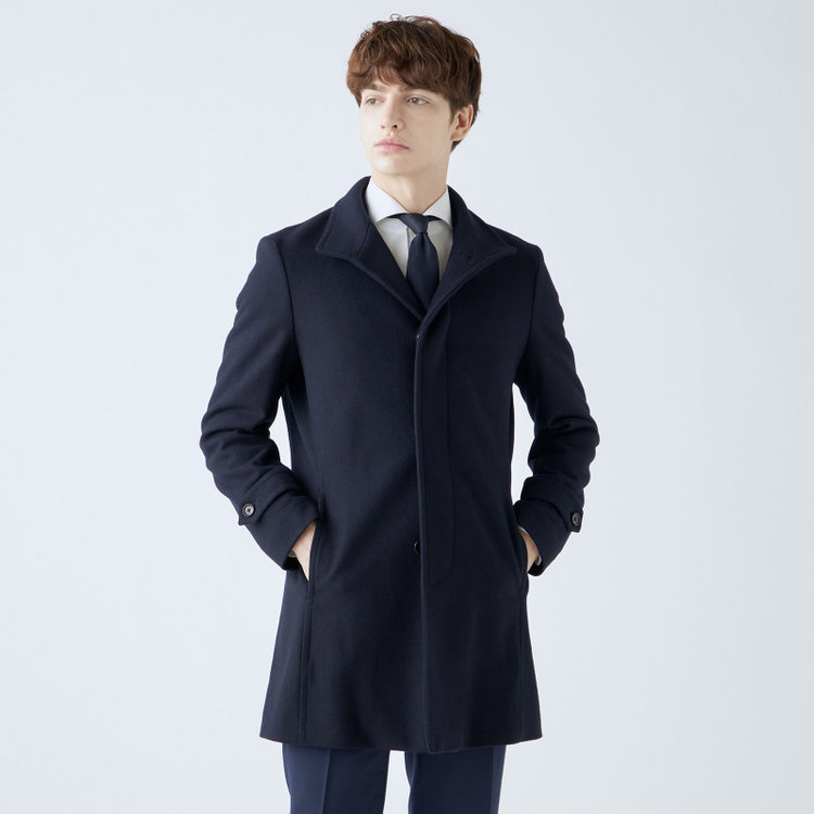 ブラックライン 【発送在庫あり】【BL】ウールブレンドスタンドカラーチェスターコート/ネイビー 紺中間