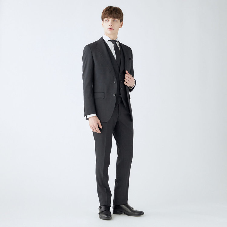 シルバーライン 【CLASSICO TAPERED】【年間】2釦シングルスリーピーススーツ 1タック/グレー×ピンドット/※裾上げ必要 グレー中間