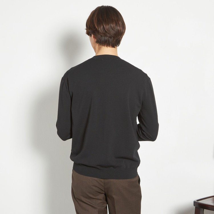 スーツセレクト 【RBC】コットンブレンドクルーネックニット/ブラック/マシンウォッシャブル/「UVカット」「接触冷感」 黒