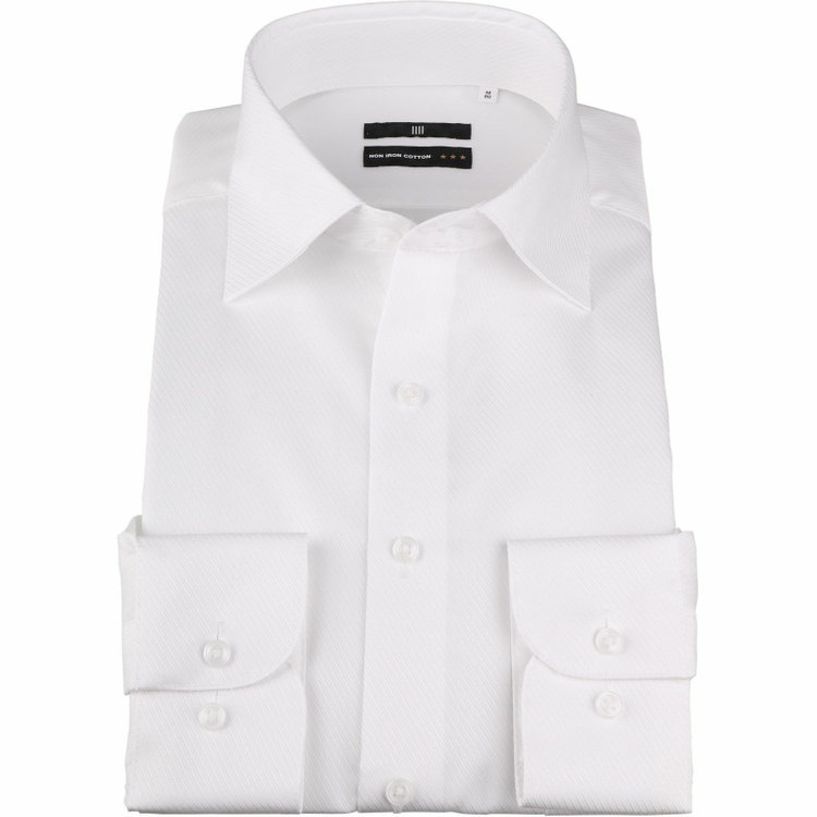 ブラックライン 【発送在庫あり】【BLACK LINE】【形態安定】【ノンアイロン】ワイドカラードレスワイシャツ/ホワイト×ドビーツイル/NON IRON COTTON ホワイト系(白)