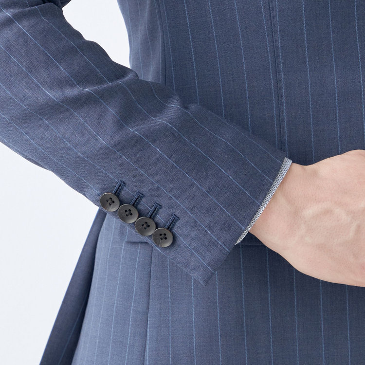 シルバーライン 【CLASSICO TAPERED】【春夏】3釦段返りシングルスーツ 2タック/ネイビー×ストライプ/ウエストムーブ仕様/MARZOTTO/※パンツ裾直し必要 紺淡色