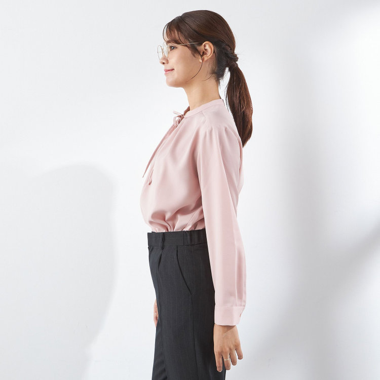 シルバーライン 【SILVER LINE/長袖】リボン付きブラウス/ピンク 赤淡色