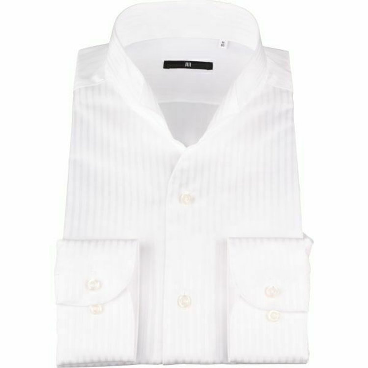 SUIT SELECT　アウトレット 【WEB限定/OUTLET/汚れ・キズ等有】【BL-3】【形態安定】ハイスタンドイタリアンドレスワイシャツ/ホワイト×ドビーストライプ 白
